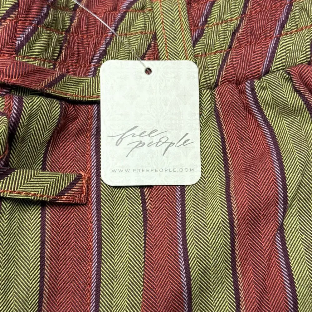 NWT Free People Women’s Striped Wide Leg Pants Tie Waist Boho Olive Rust